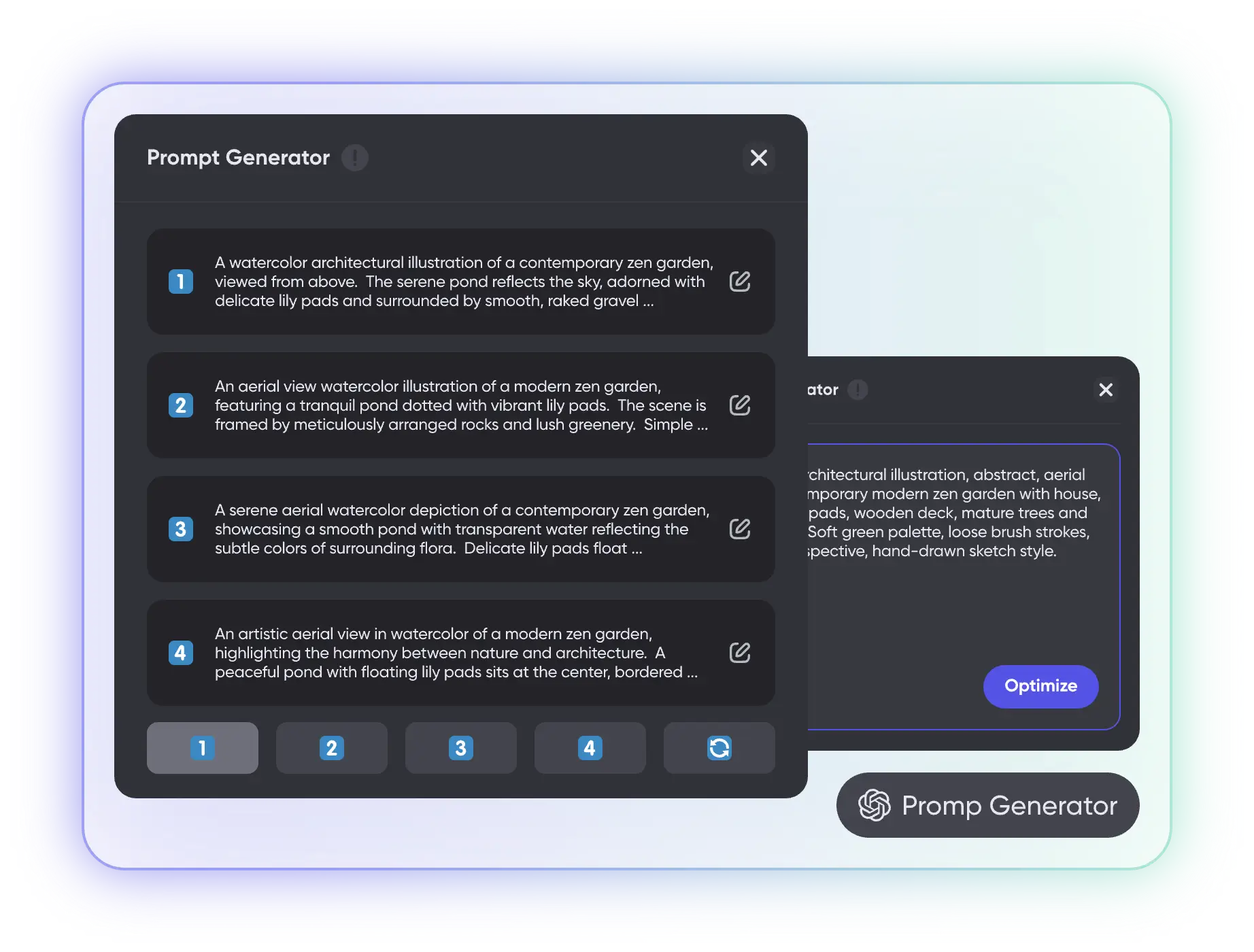 Interfaz del generador de indicaciones de IA