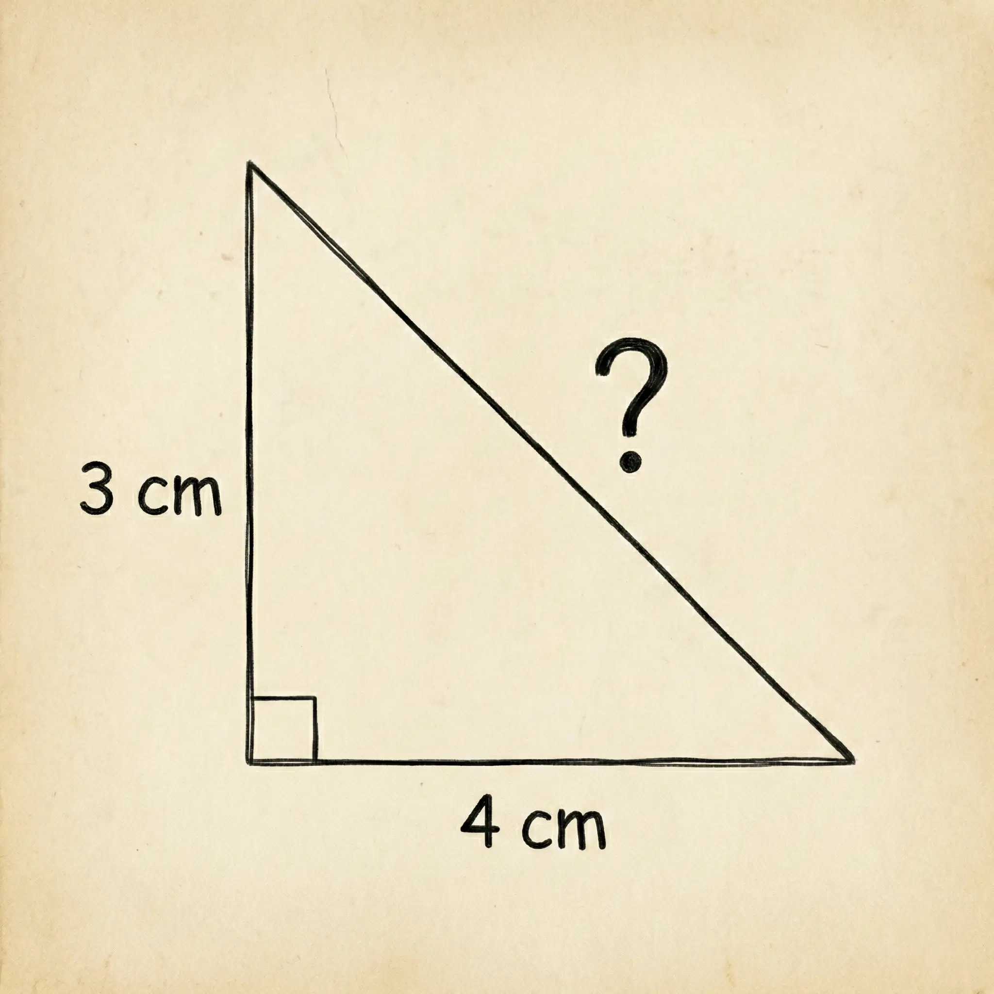 Usa el teorema de Pitágoras para calcular la longitud del lado con el signo de interrogación en este triángulo rectángulo