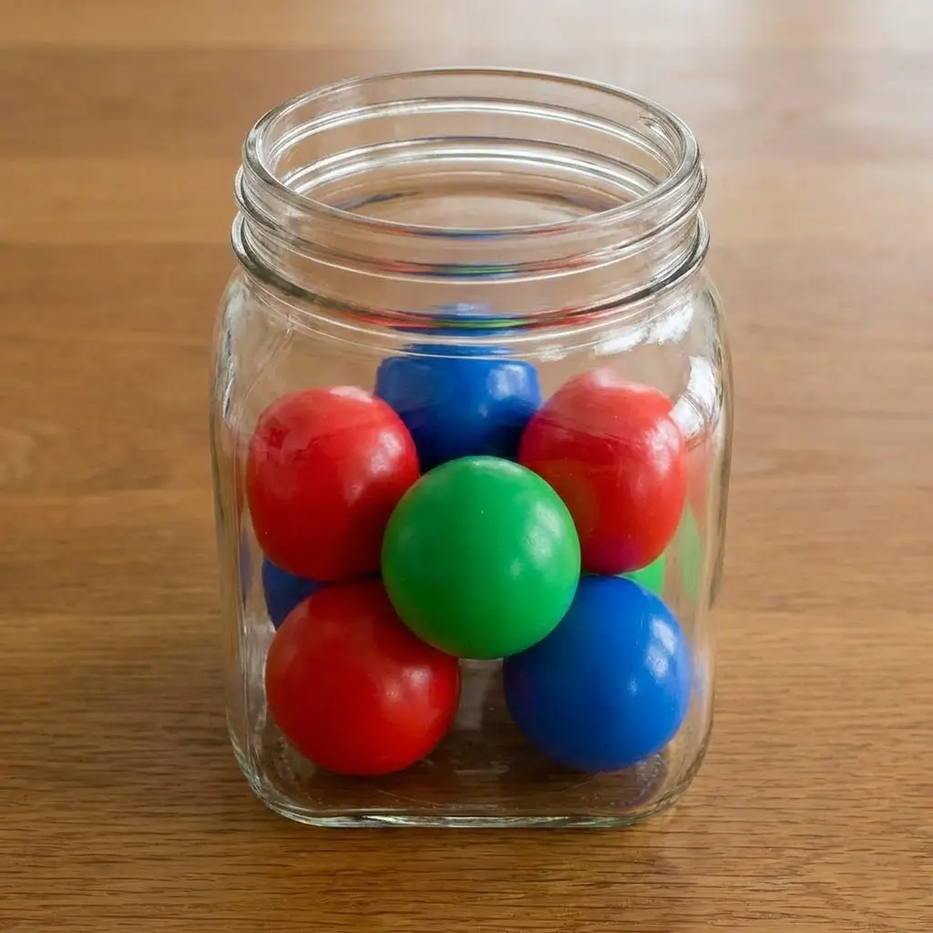 Supón que hay 3 bolas rojas, 2 bolas azules y 1 bola verde en el frasco. Si cierro los ojos y saco una bola al azar, ¿cuál es la probabilidad de sacar una bola roja?